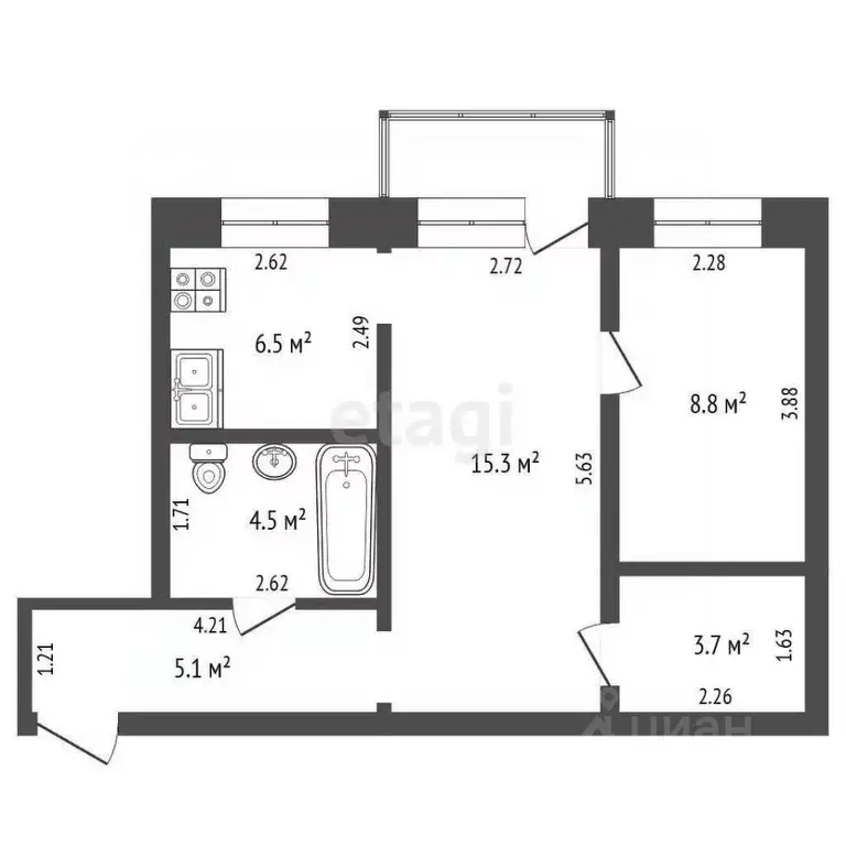 2-к кв. Кемеровская область, Кемерово ул. Рукавишникова, 7 (43.9 м) - Фото 2