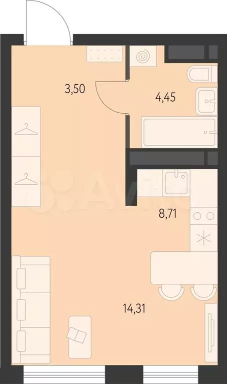 Квартира-студия, 31 м, 2/20 эт. - Фото 0