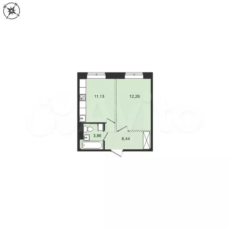 1-к. квартира, 33,7 м, 1/8 эт. - Фото 0