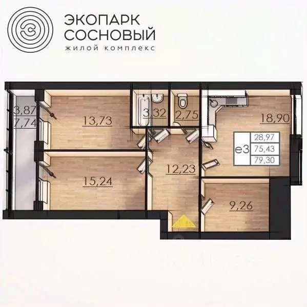 2-к кв. Пермский край, Пермь ул. Борцов Революции, 1А (75.4 м) - Фото 0