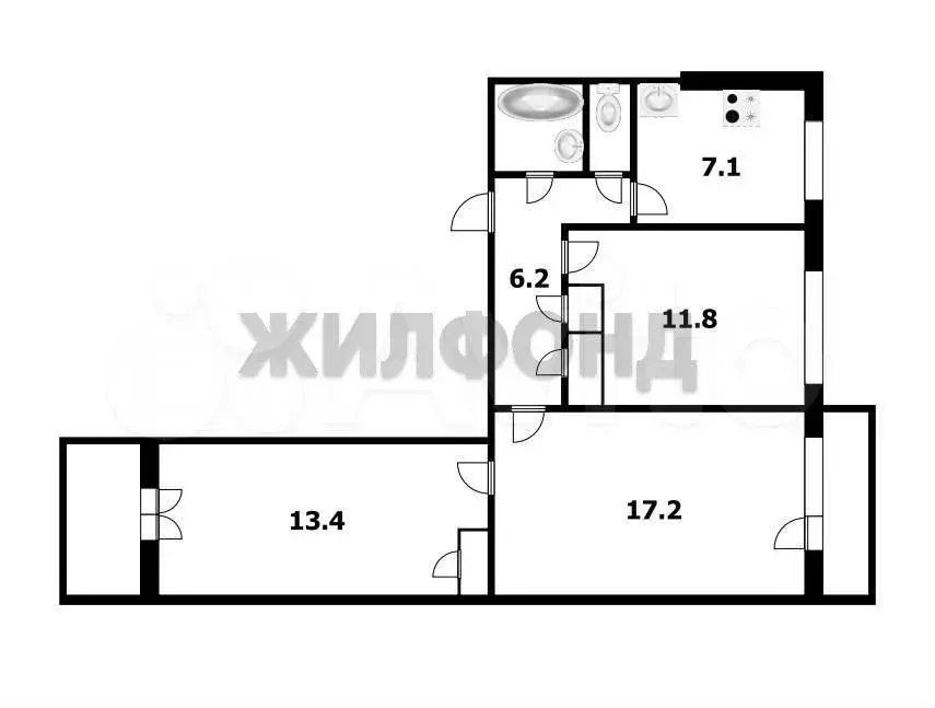 3-к. квартира, 60,5 м, 3/10 эт. - Фото 0
