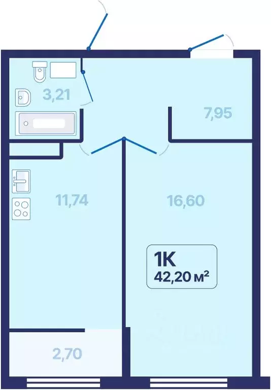 1-к кв. Свердловская область, Екатеринбург просп. Космонавтов, 9 (42.2 ... - Фото 1