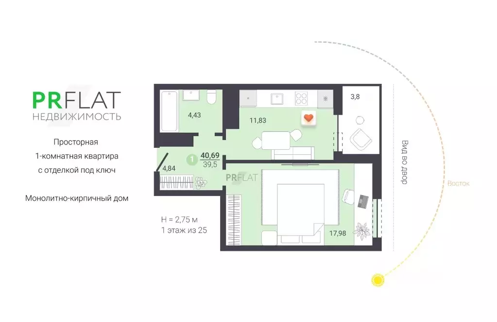 1-к кв. Свердловская область, Екатеринбург просп. Академика Сахарова, ... - Фото 2