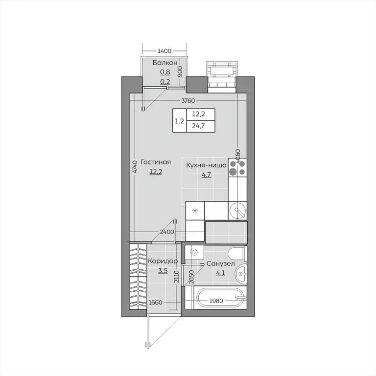 1-комнатная квартира: село Усады, жилой комплекс Южный Парк (24.68 м) - Фото 0