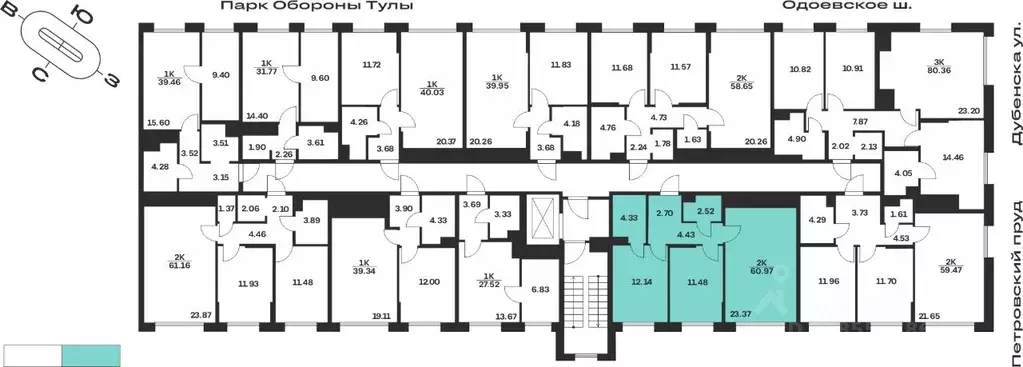 2-к кв. Тульская область, Тула Жукова Парк жилой комплекс (60.97 м) - Фото 1