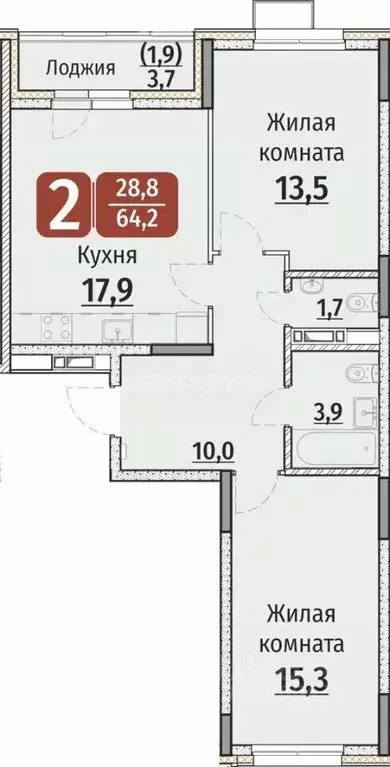2-к кв. Чувашия, Чебоксары ул. Энергетиков, 17 (64.2 м) - Фото 1