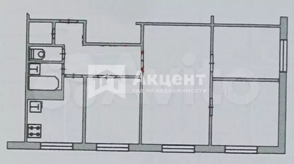 4-к. квартира, 58,6 м, 1/5 эт. - Фото 0