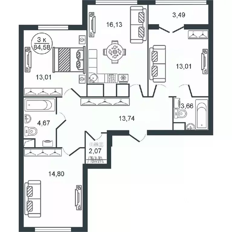 3-к кв. Тверская область, Тверь Южный мкр,  (84.58 м) - Фото 0