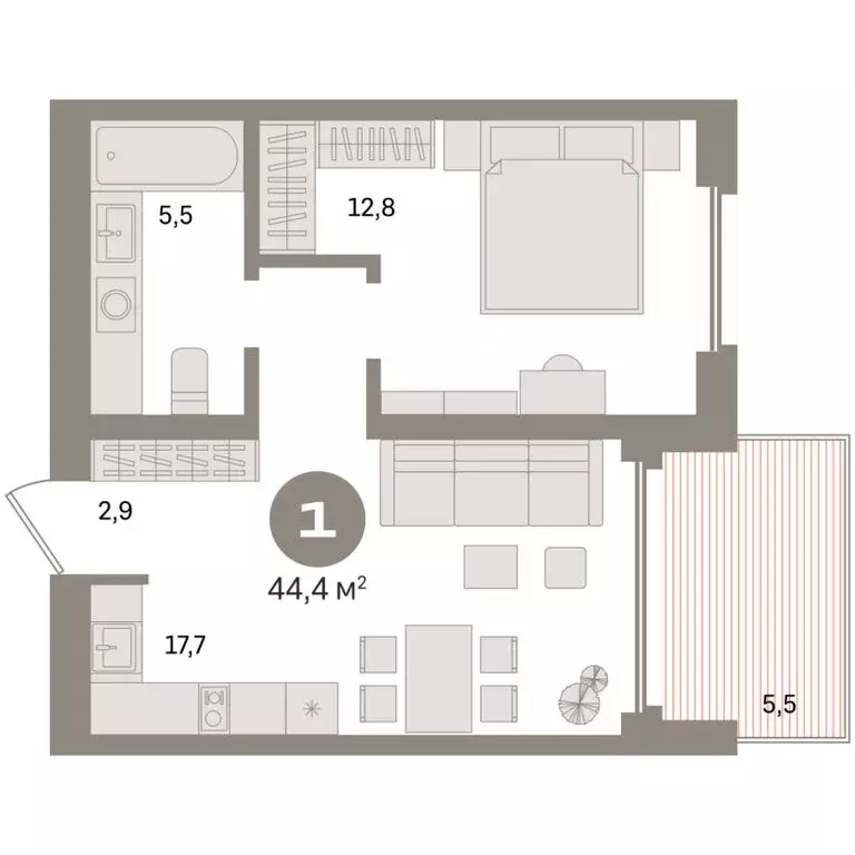 1-комнатная квартира: Екатеринбург, улица Советских Женщин (44.4 м) - Фото 2