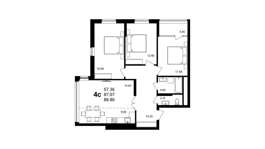 3-комнатная квартира: Уфа, улица Сагита Агиша, 19 (88.8 м) - Фото 1