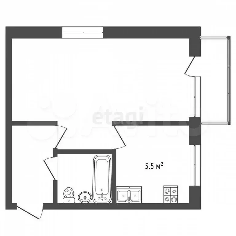 1-к. квартира, 30,9 м, 1/4 эт. - Фото 0