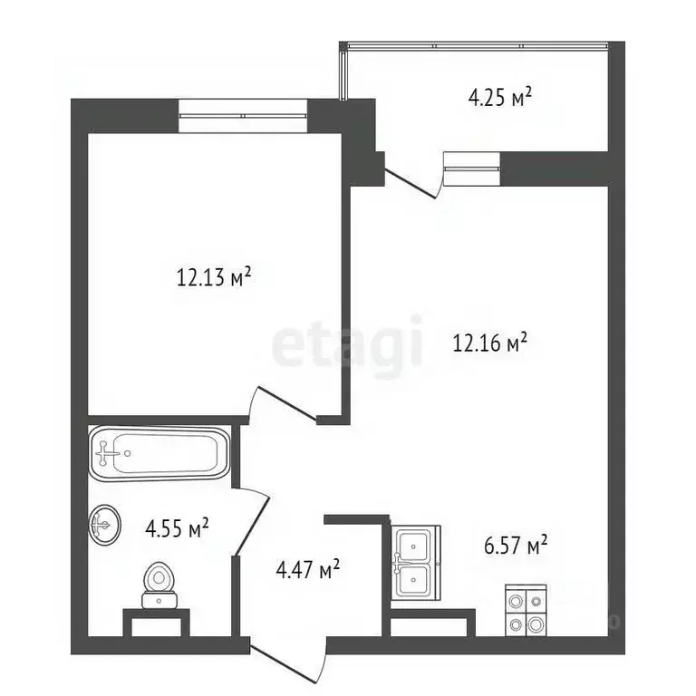 1-к кв. Тюменская область, Тюмень ул. Евгения Войнова, 7 (44.13 м) - Фото 1