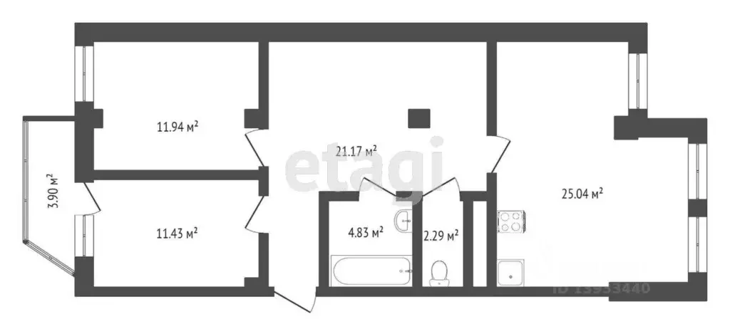 2-к кв. Тюменская область, Тюмень ул. Константина Посьета, 14 (79.0 м) - Фото 2