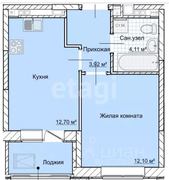 1-к кв. Удмуртия, Ижевск Воткинское ш., 61А (36.3 м) - Фото 1