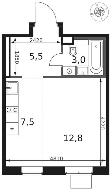 Квартира-студия: Химки, микрорайон Клязьма-Старбеево, квартал ... - Фото 2