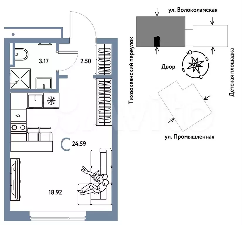 Квартира-студия, 24,6 м, 6/20 эт. - Фото 0