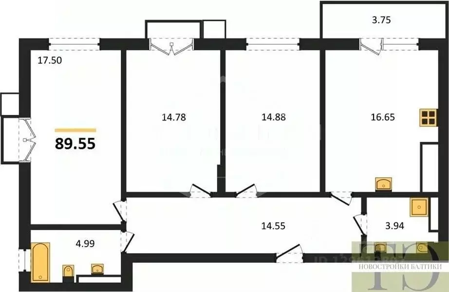 3-к кв. Калининградская область, Гурьевский муниципальный округ, пос. ... - Фото 1