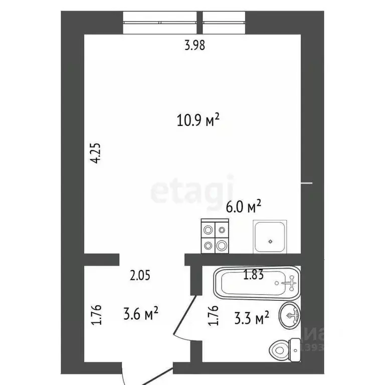 Студия Тюменская область, Тюмень Полевая ул., 117к8 (21.6 м) - Фото 1