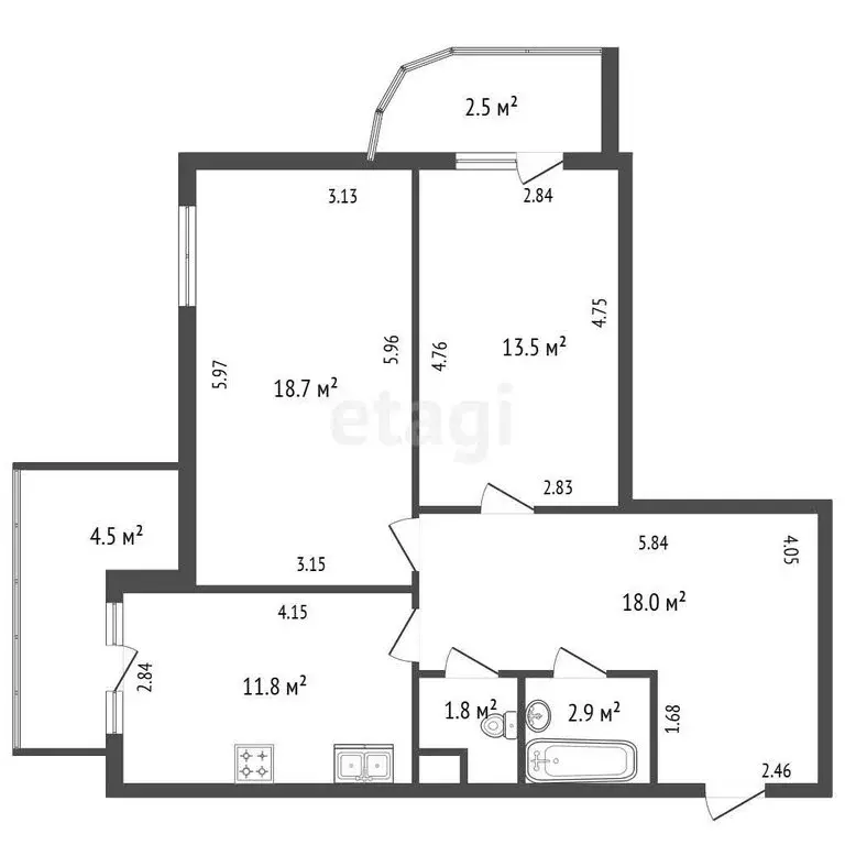 2-комнатная квартира: Санкт-Петербург, проспект Художников, 33к4 (66.7 ... - Фото 1