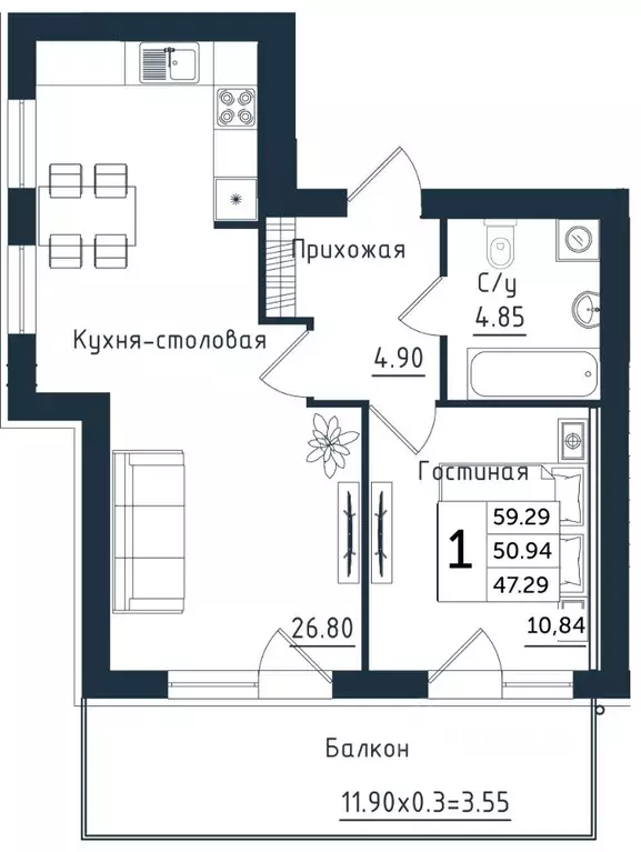 1-к кв. Калининградская область, Янтарный пгт Янтарные Сезоны жилой ... - Фото 1