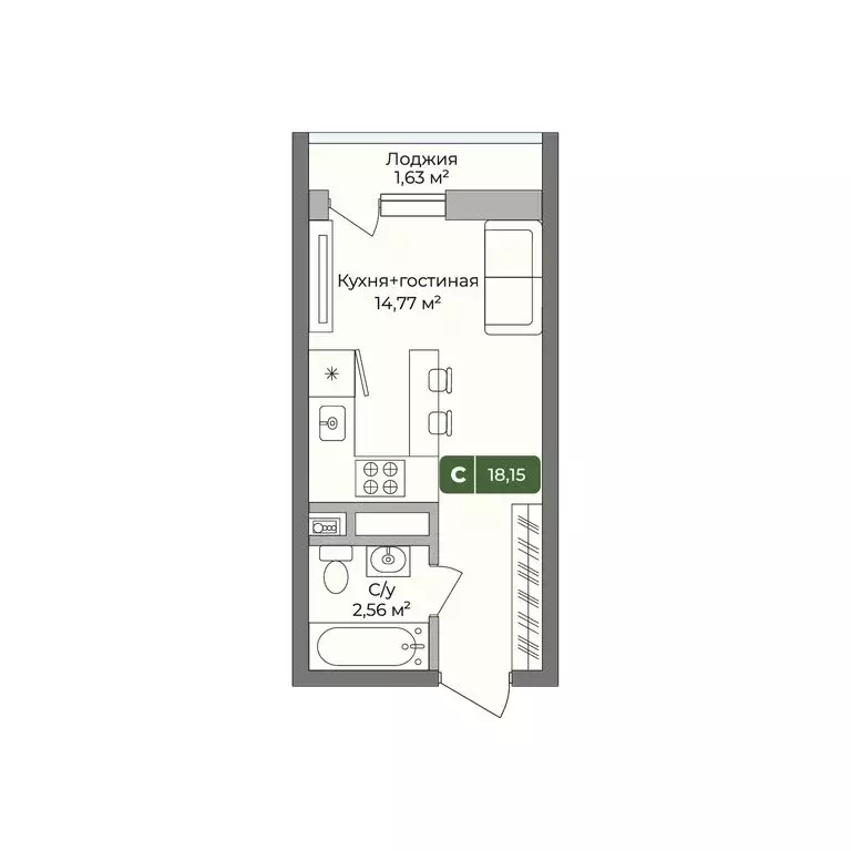 Квартира-студия: Краснодар, улица им. Сорока А.М., 5 (18.15 м) - Фото 0