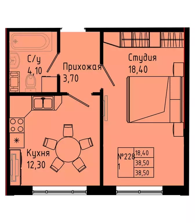 1-комнатная квартира: Коммунар, Железнодорожная улица, 41к2 (38.5 м) - Фото 1