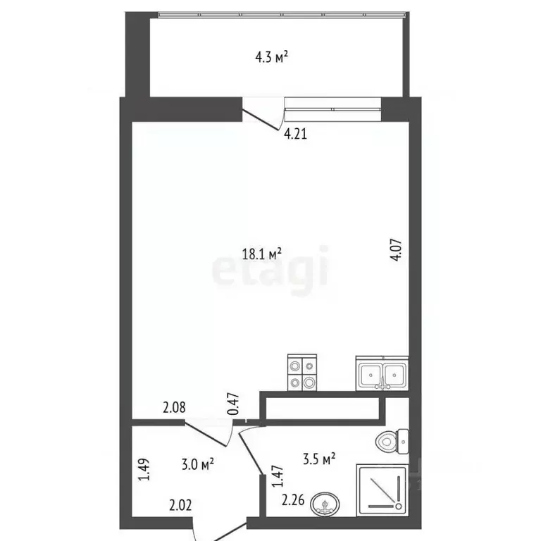 Студия Санкт-Петербург Екатерининский просп., 2 (24.6 м) - Фото 2