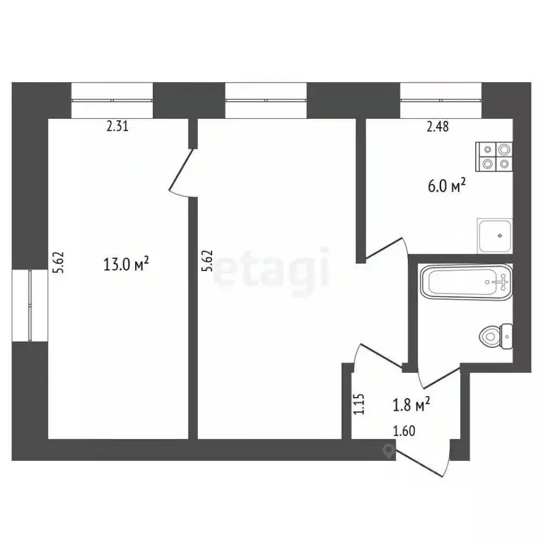 2-к кв. Тюменская область, Тюмень ул. Дзержинского, 31 (42.6 м) - Фото 2