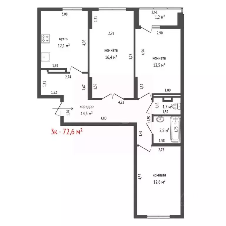 3-к кв. Свердловская область, Верхняя Пышма просп. Успенский, 20 (72.6 ... - Фото 2
