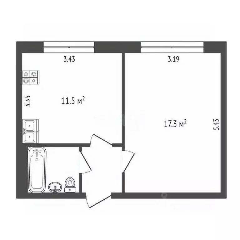 2-к кв. Ханты-Мансийский АО, Сургут ул. Маяковского, 18 (34.4 м) - Фото 1