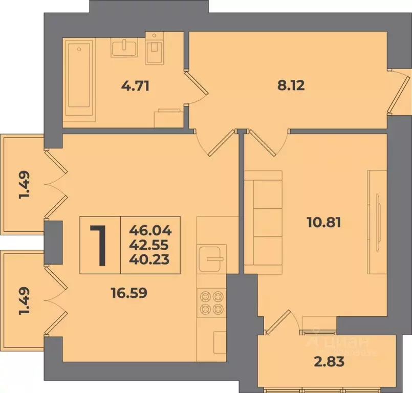 1-к кв. Калининградская область, Калининград Коммунистическая ул. ... - Фото 1