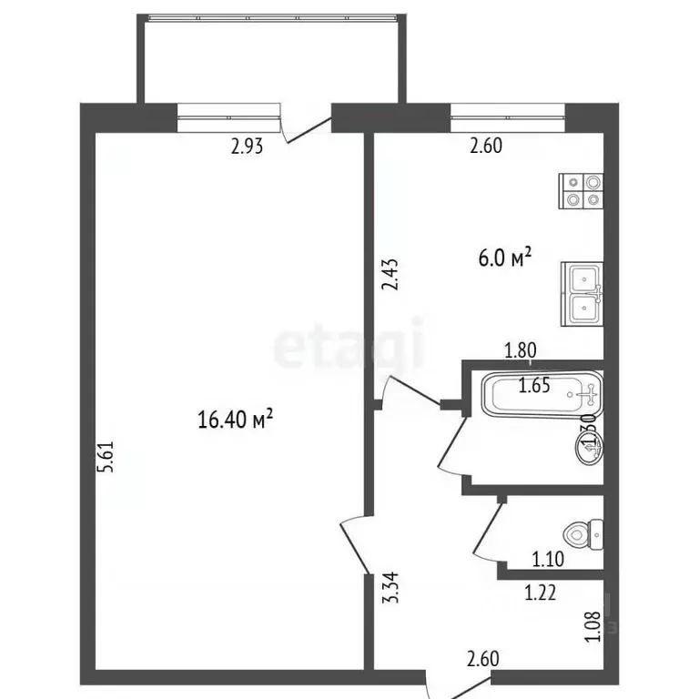 1-к кв. Чувашия, Чебоксары ул. Юрия Гагарина, 15 (30.0 м) - Фото 1