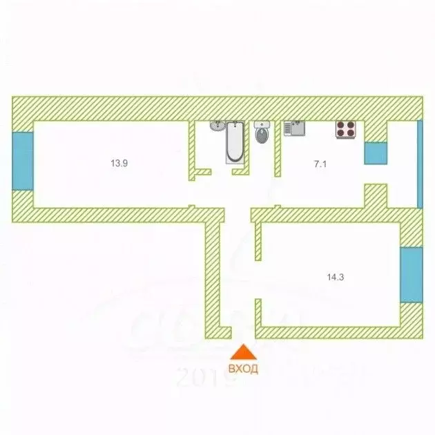 2-к кв. тюменская область, тюмень ул. станционная, 14 (48.2 м) - Фото 1