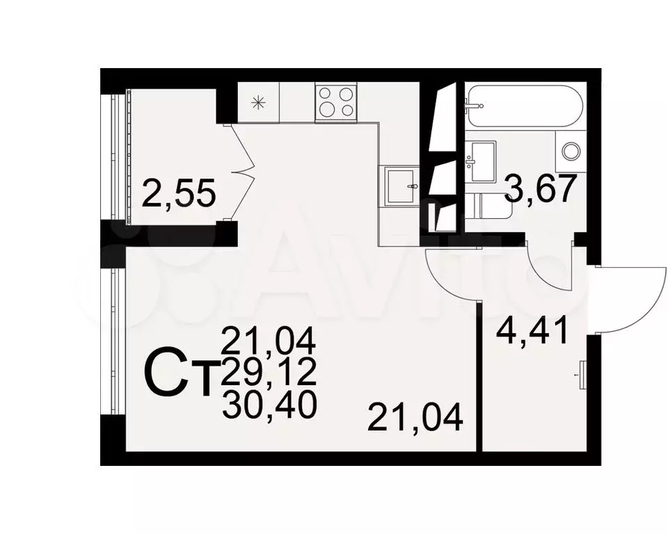 1-к. квартира, 30,4 м, 17/25 эт. - Фото 1