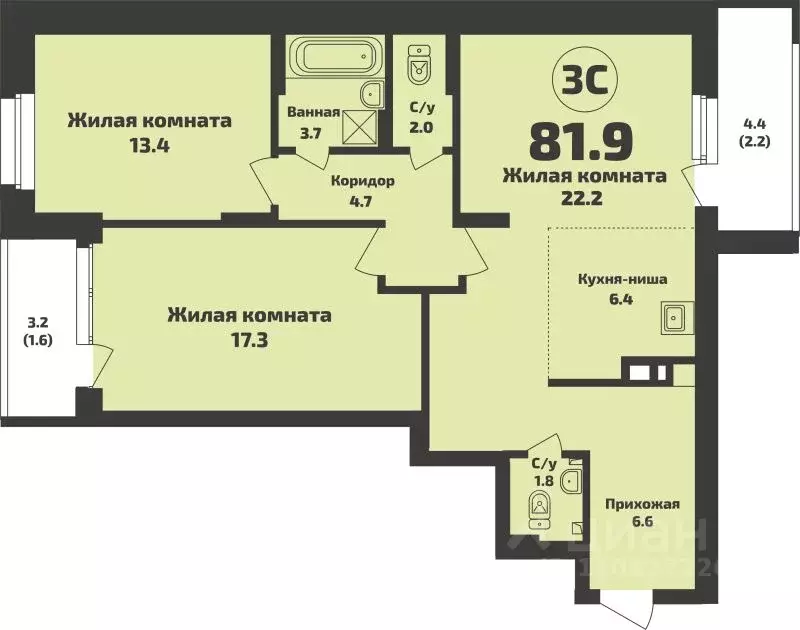 3-к кв. Новосибирская область, Новосибирский район, Станционный ... - Фото 1