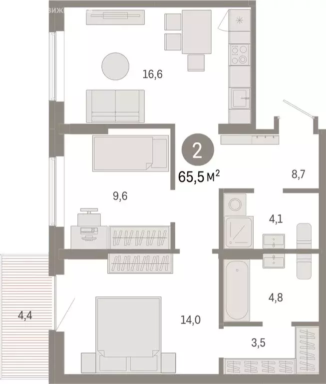 2-комнатная квартира: Омск, Кировский округ (65.48 м) - Фото 1