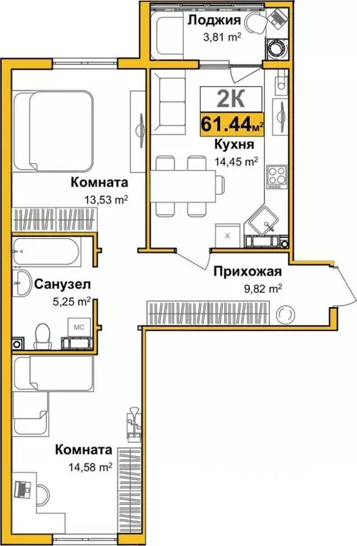 2-к кв. Крым, Симферополь ул. Батурина, 147 (59.54 м) - Фото 0