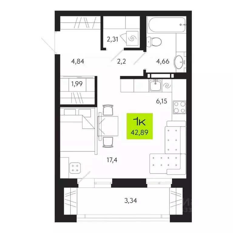 1-к кв. Томская область, Томск Уютный жилой квартал, ул. Маяковского, ... - Фото 1