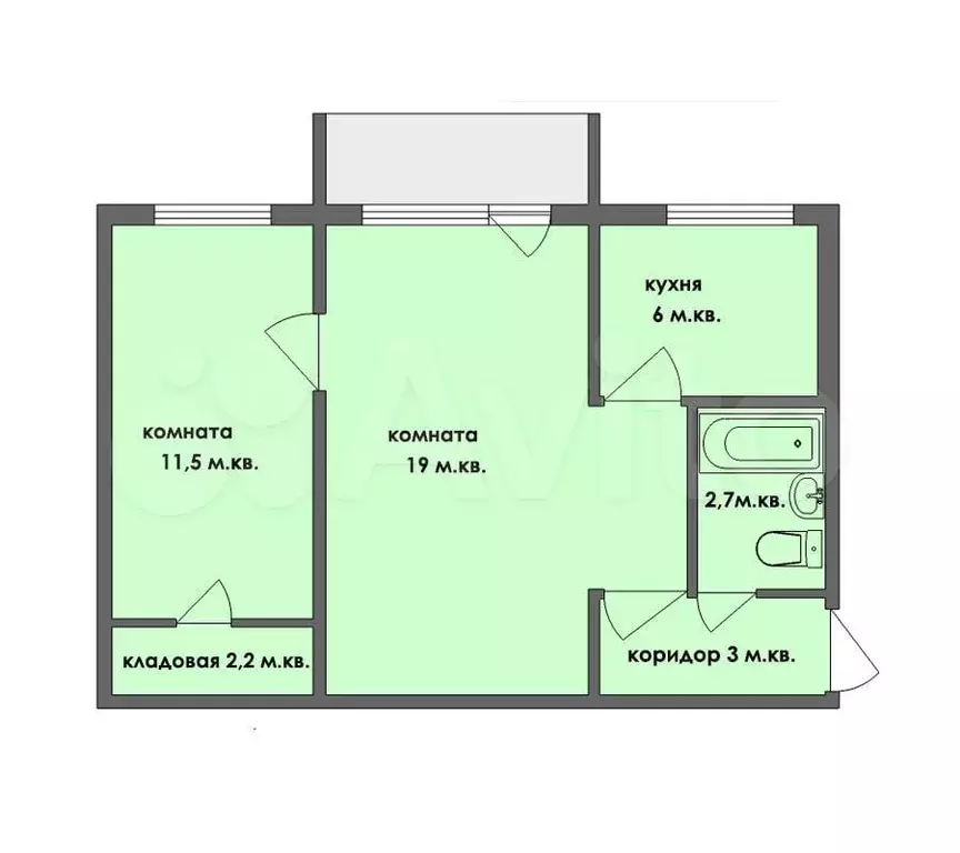 2-к. квартира, 41 м, 2/5 эт. - Фото 0