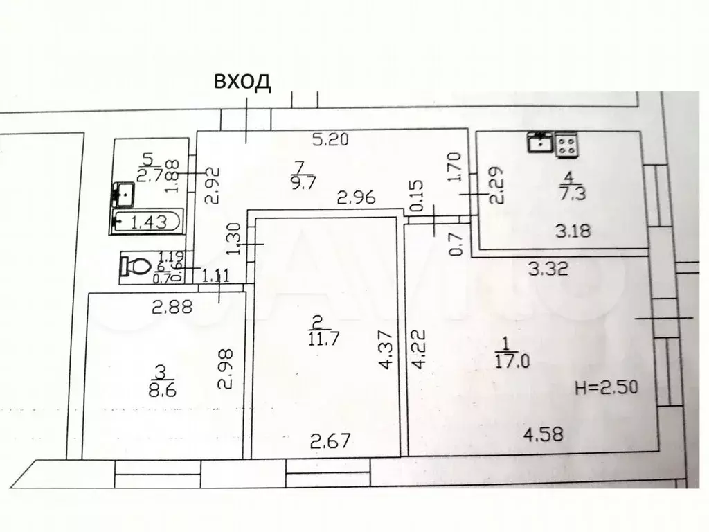 3-к. квартира, 62,3 м, 8/9 эт. - Фото 0