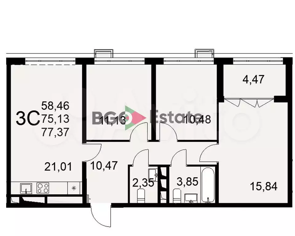 3-к. квартира, 77,4 м, 14/16 эт. - Фото 1