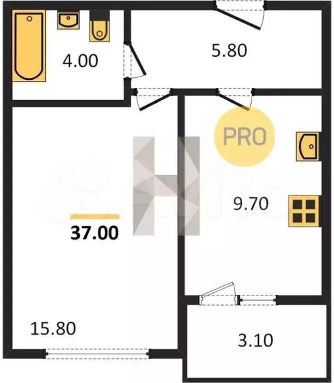 1-к. квартира, 37 м, 7/9 эт. - Фото 0