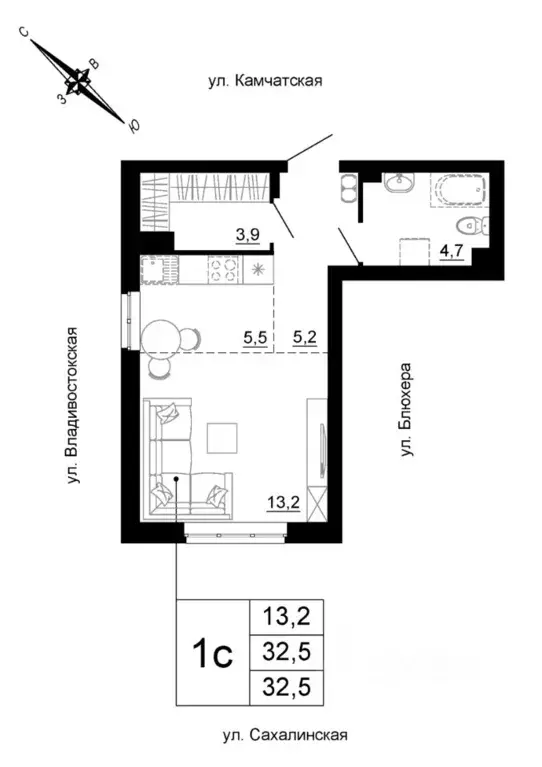 Студия Свердловская область, Екатеринбург ул. Кронштадтская (32.5 м) - Фото 1