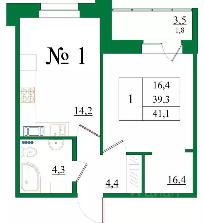 1-к кв. Ленинградская область, Гатчина Красносельское ш., 4А (41.1 м) - Фото 1