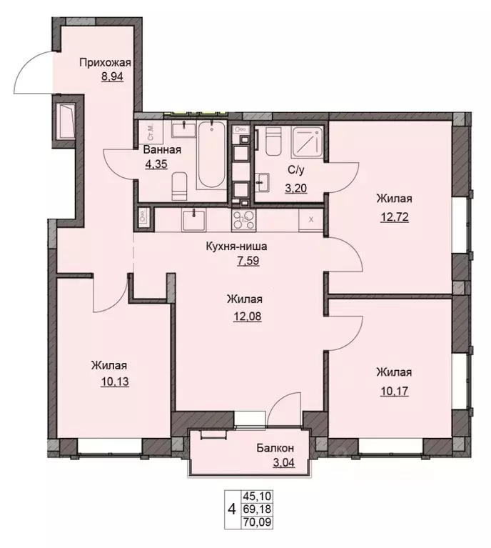 3-к кв. Удмуртия, Ижевск ул. Чехова, 46 (70.09 м) - Фото 0