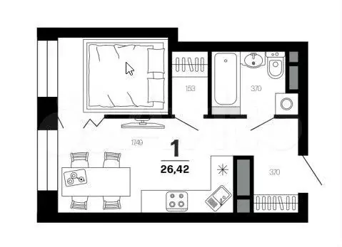 Квартира-студия, 26,4 м, 7/20 эт. - Фото 1