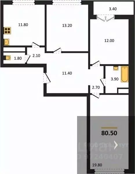 3-к кв. Воронежская область, Новоусманский район, пос. Отрадное ул. ... - Фото 1