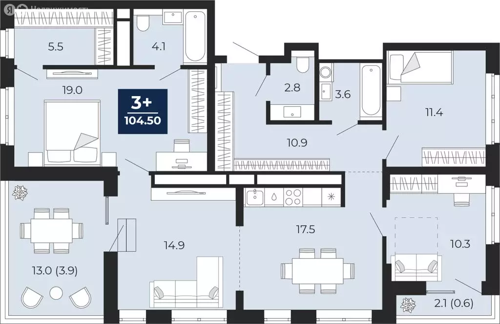 3-комнатная квартира: Тюмень, проезд Капитана Куликова, 5 (115.1 м) - Фото 1