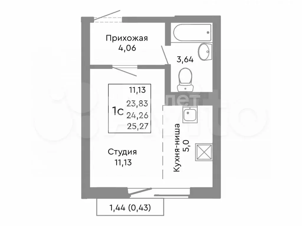 Квартира-студия, 24,3 м, 4/10 эт. - Фото 0