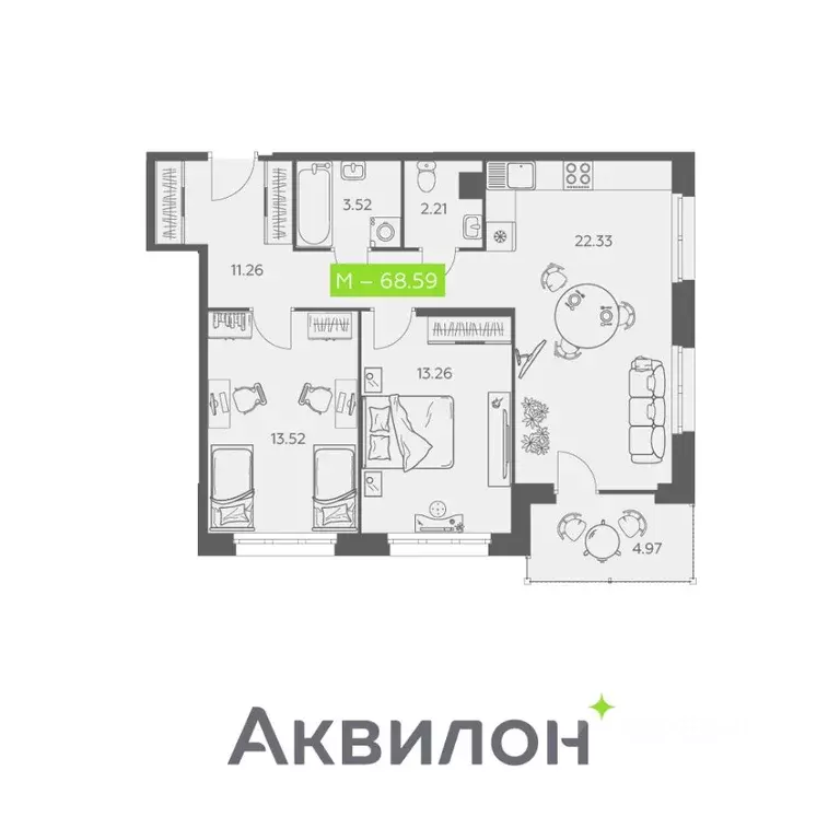 2-к кв. Архангельская область, Архангельск Троицкий просп., 110 (68.59 ... - Фото 0